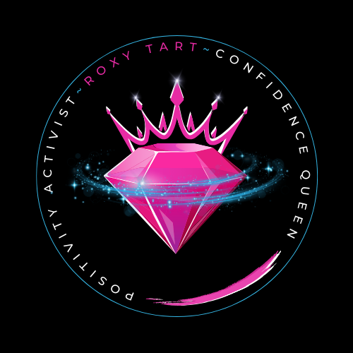 the pink and black diamond logo for Roxy Tart represents confidence and strength.